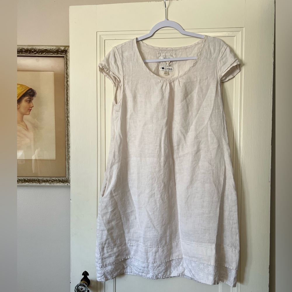 Malvin Hamburg-Germany- I love Linen Cream Cap Sleeve Linen Dress Sz Medium/US 8